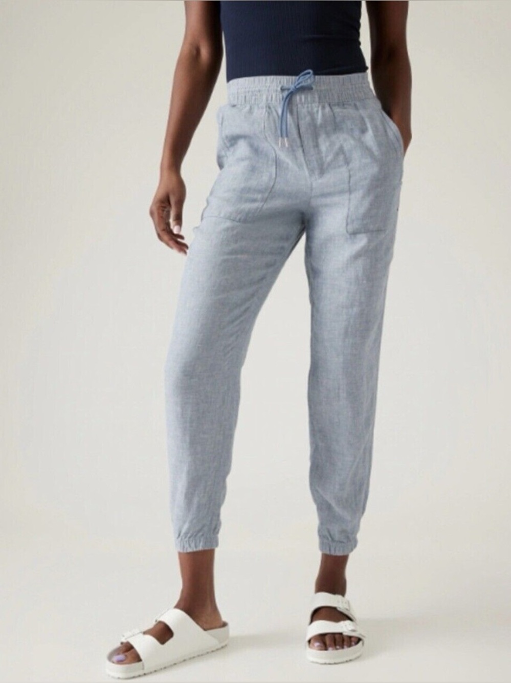 Athleta Retreat Linen Jogger Pants Chambray Blue
